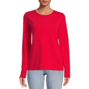 Time & Tru Women’s Long Sleeve Crew Neck T-Shirt Top in Red River Size XL 16-18